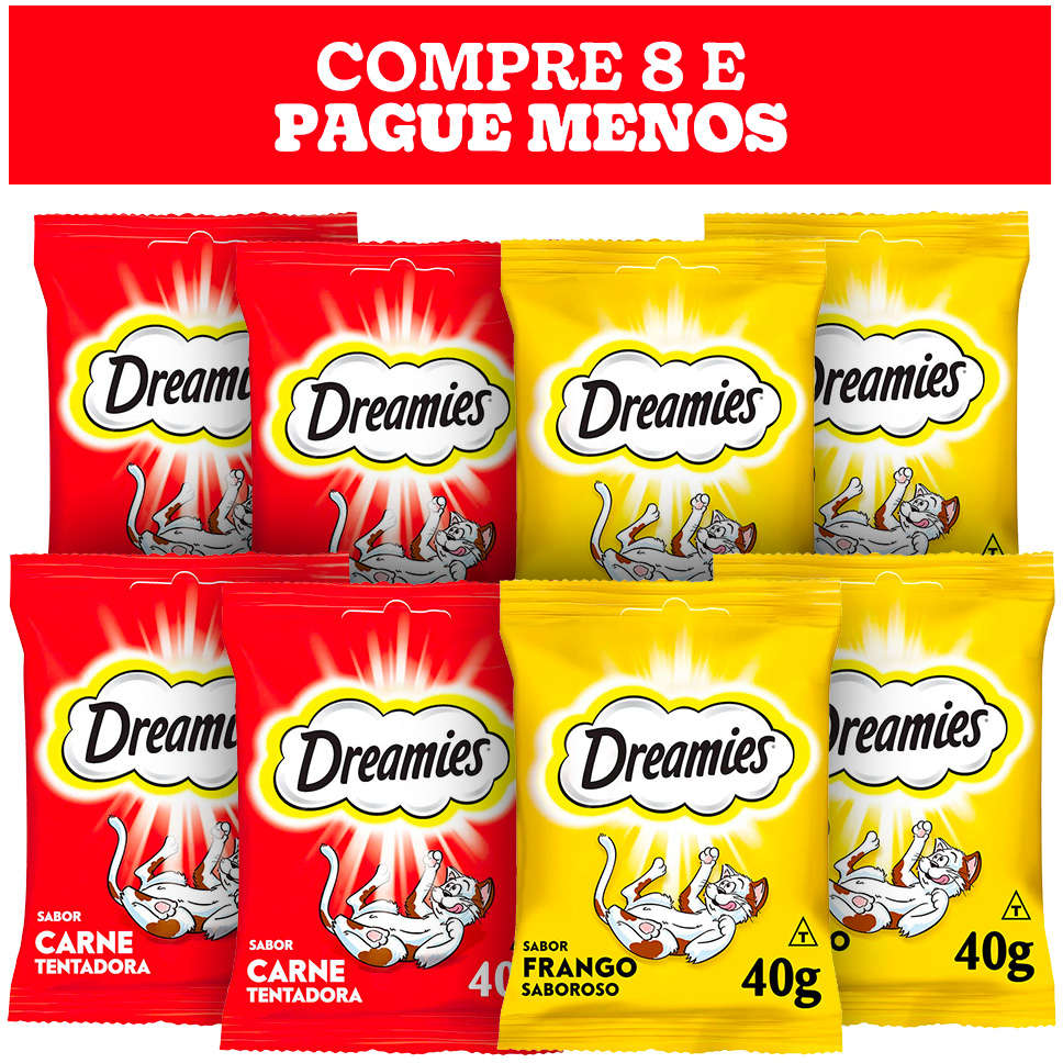 Kit Petisco Dreamies para Gatos Adultos 4 Carne e 4 Frango - 8 Unidades