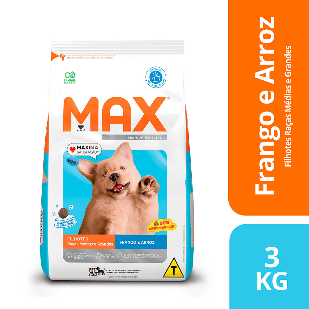 Ração Max para Cães Filhotes de Porte Médio e Grande Sabor Frango e Arroz