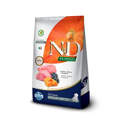 Ração N&D Pumpkin para Cães Filhotes Raças Média sabor Cordeiro, Abóbora e Blueberry 2,5kg