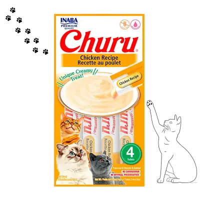 Purê Churu Petisco Cremoso para Gatos Galinha 56g Kit 5 Unidades