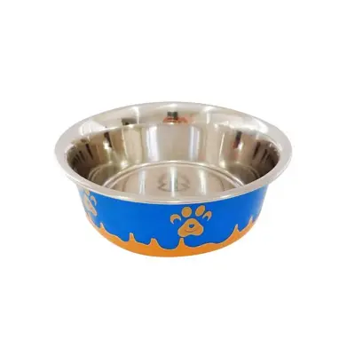 Comedouro Cães The Pets Inox Decorado Pata Bolinha Laranja 850ml
