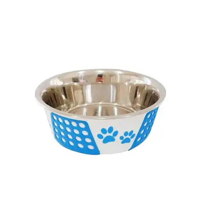 Comedouro Cães The Pets Inox Decorado Pata Bolinha Azul 880ml