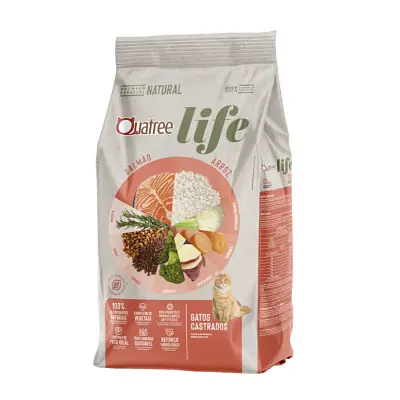 Ração Quatree Life Gatos Castrados Salmão e Arroz - 20kg