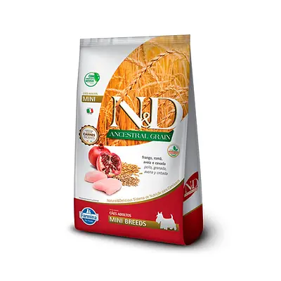 Ração Farmina N&D Ancestral Grain para Cães Adultos de Raças Mini Sabor Frango e Romã