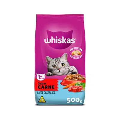 Ração Whiskas para Gatos Adultos Castrados Sabor Carne