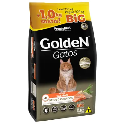 Ração Premier Golden para Gatos Adultos Castrados Salmão Bônus Bag 11,1kg