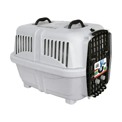 Caixa de Transporte Plast Pet Cargo Kennel Cinza para Cães e Gatos