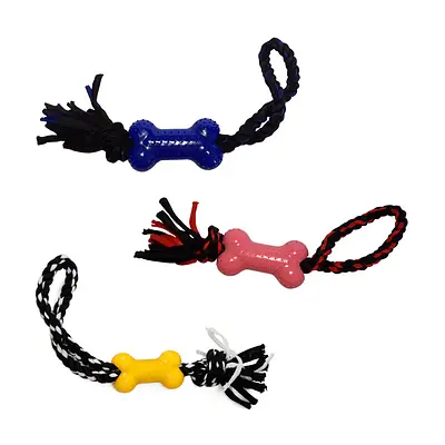 Brinquedo Napi Mordedor Corda com Osso para Cães - Cores Sortidas