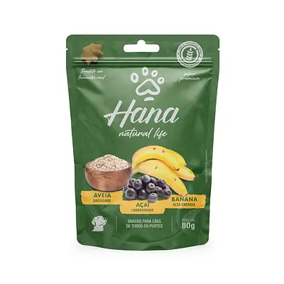 Snack Hana Natural Life Aveia, Acaí e Banana para Cães 80g