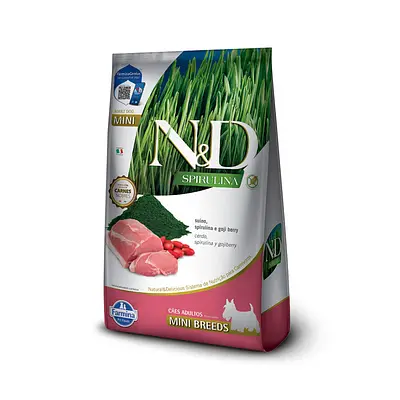 Ração Farmina N&D Spirulina para Cães Adultos de Porte Mini Sabor Suíno, Spirulina e Goji Berry