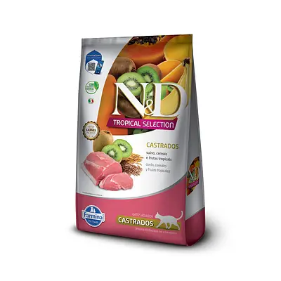 Ração Farmina N&D Tropical Selection para Gatos Adultos Castrados Sabor Suíno, Cereais e Frutas Tropicais