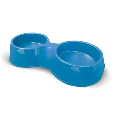 Comedouro Cães Furacão Pet Plástico Pop Duplo Azul 500ml
