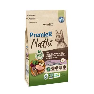 Ração Premier Nattu Cães Adultos Sênior Pequeno Porte Mandioca 2,5kg