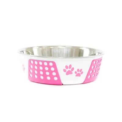 Comedouro Cães The Pets Inox Decorado Pata Bolinha Rosa 350ml