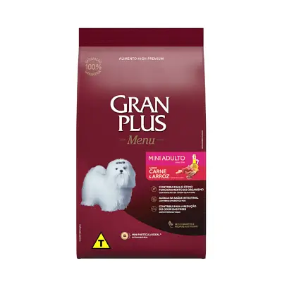Ração Gran Plus Cães Menu Adultos Porte Mini Carne e Arroz 3kg