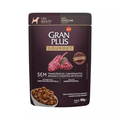 Ração Úmida Gran Plus Gourmet Cães Adultos Ovelha Sachê 100g