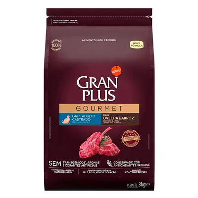 Ração Gran Plus Gourmet Gatos Adultos Castrados Ovelha e Arroz 3kg