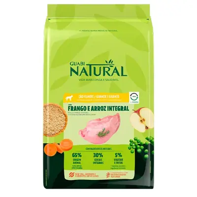 Ração Guabi Natural Cães Filhotes Raças Grandes e Gigantes Frango e Arroz Integral 20kg