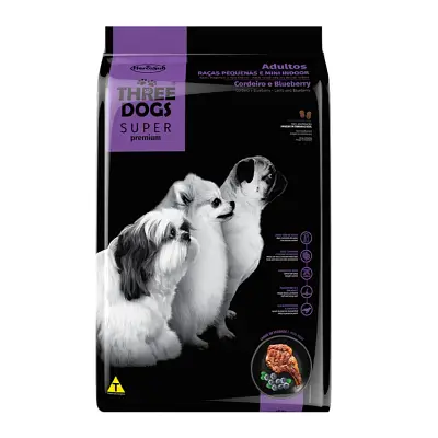 Ração Cães Three Dogs Super Adultos Raças Pequenas e Mini Cordeiro 10,1kg
