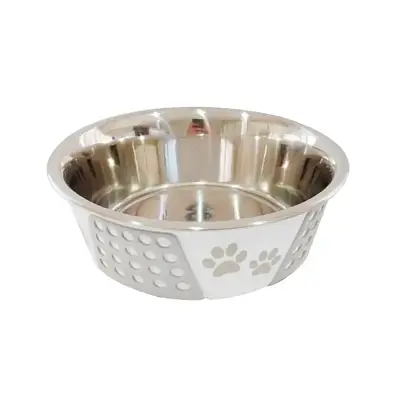 Comedouro Cães The Pets Inox Decorado Pata Bolinha Cinza 400ml