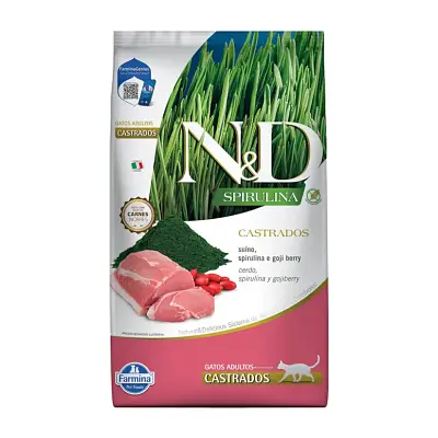 Ração ND Spirulina para Gatos Adultos Castrados Suino 1,5kg