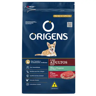 Ração Origens Cães Adultos Carne e Cereais Raças Mini e Pequena 1kg