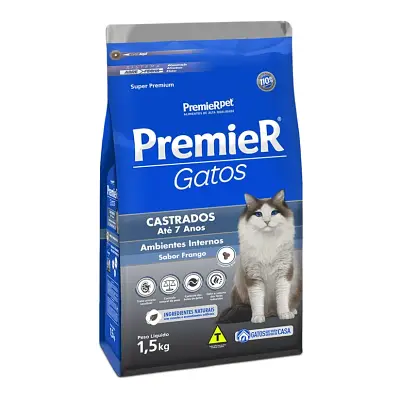 Ração Premier Gatos Castrados Até 7 Anos Ambientes Internos Frango 1,5kg