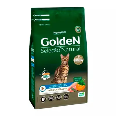 Ração Premier Golden Seleção Natural para Gatos Adultos Castrados Abóbora e Alecrim 3kg