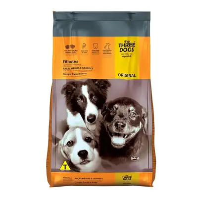 Ração Cães Three Dogs Original Fihotes Raças Médias e Grandes 15kg