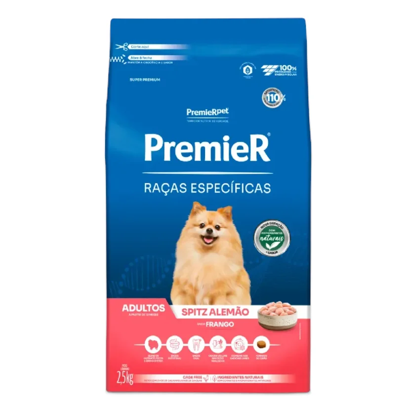 Ração Premier Raças Específicas Spitz Alemão Cães Adultos Frango 2,5kg