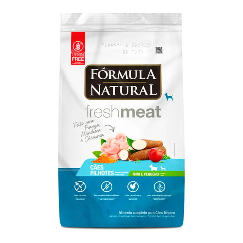 Ração Fórmula Natural Cães Fresh Meat Filhotes Raças Mini e Pequenas Sabor Frango, Mandioca e Cúrcuma 7kg