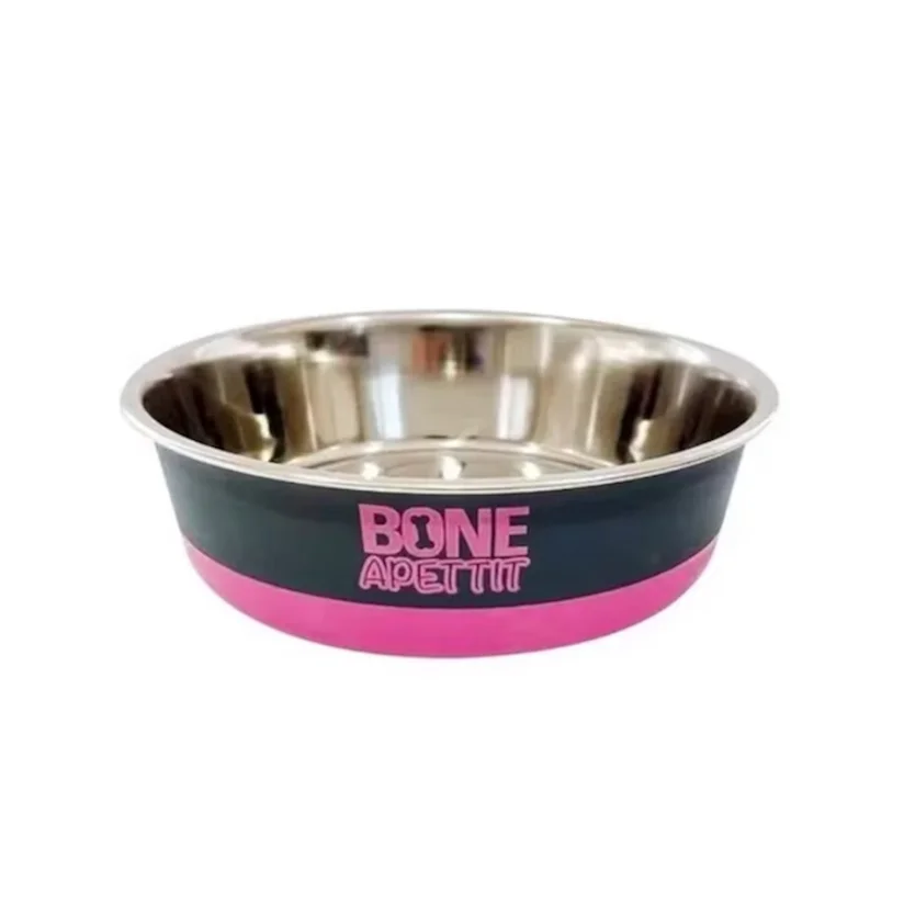 Comedouro Cães The Pets Inox Bone Apettit Rosa 850ml