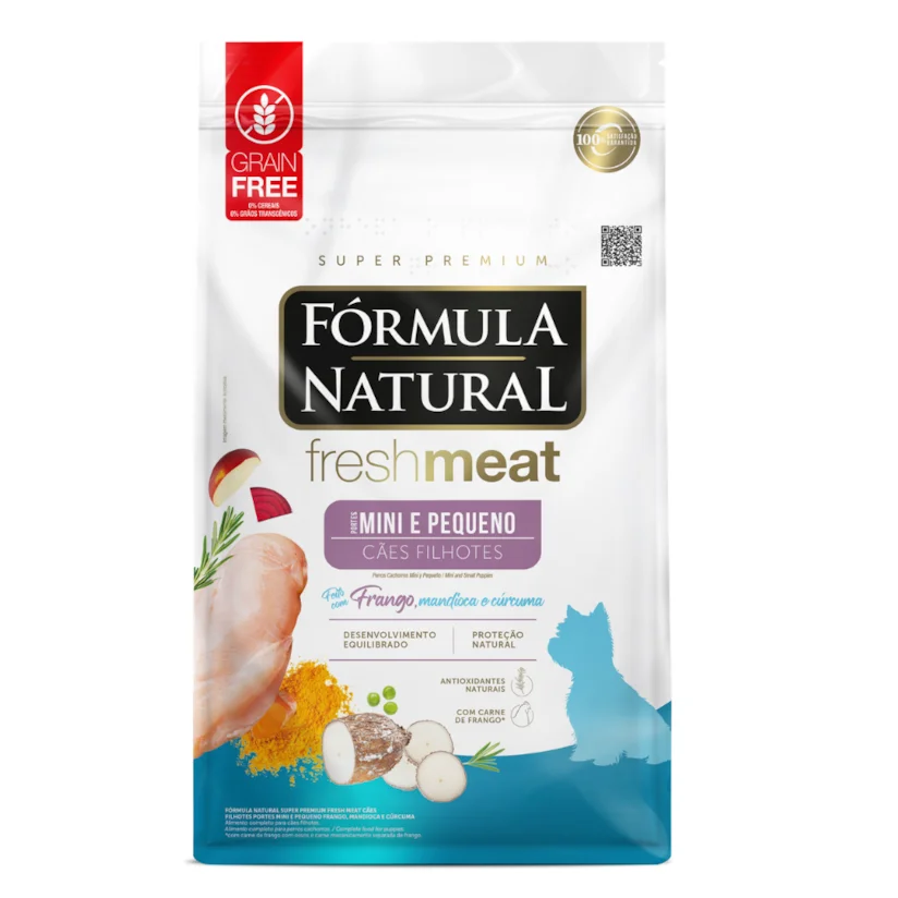 Ração Fórmula Natural Cães Fresh Meat Filhotes Raças Mini e Pequenas Sabor Frango, Mandioca e Cúrcuma 2,5kg