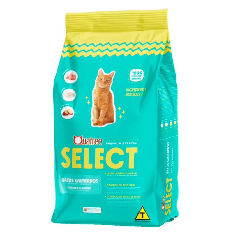 Ração Quatree Select Gatos Castrados Frango e Arroz - 1kg