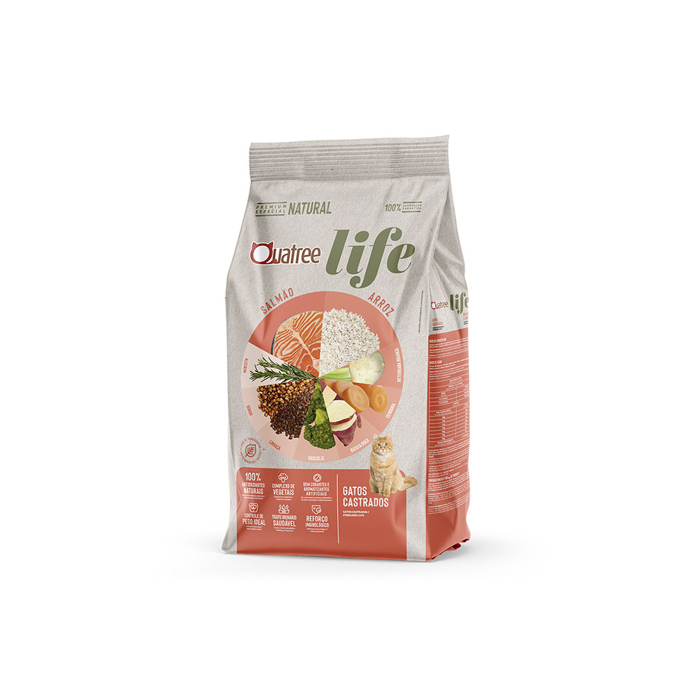 Ração Quatree Life para Gatos Castrados Sabor Salmão e Arroz