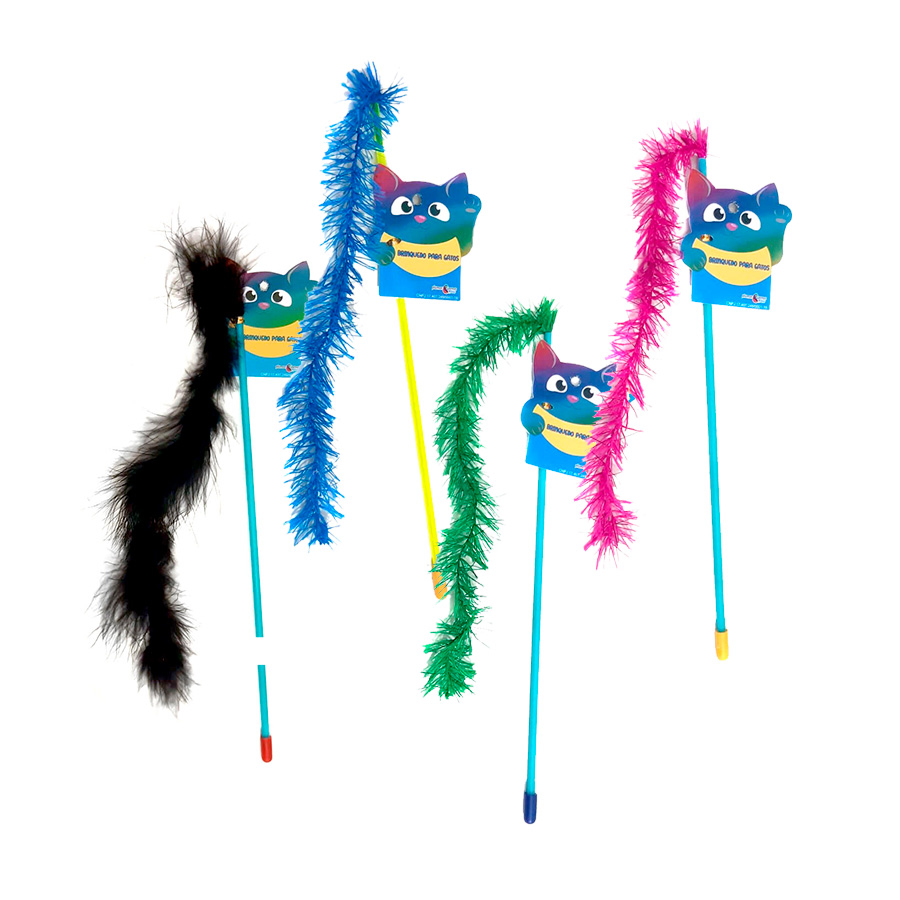 Brinquedo Plumas e Penas Varinha Marabu Pena para Gatos - Cores Sortidas