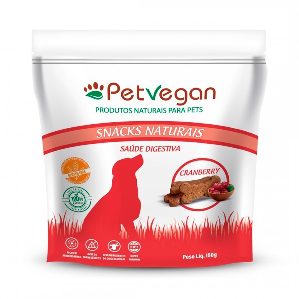 Snack PetVegan Saúde Digestiva para Cães Sabor Cranberry 150 g