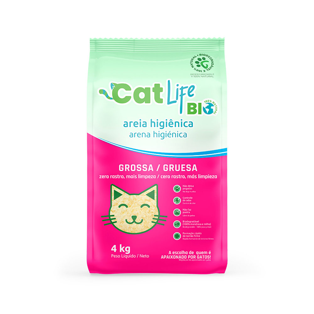 Areia Higiênica Cat Life Bio Grãos Grossos para Gatos