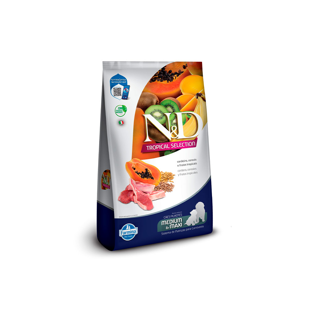 Ração Farmina N&D Tropical Selection para Cães Filhotes de Porte Médio e Grande Sabor Cordeiro, Cereais e Frutas Tropicais - 10kg