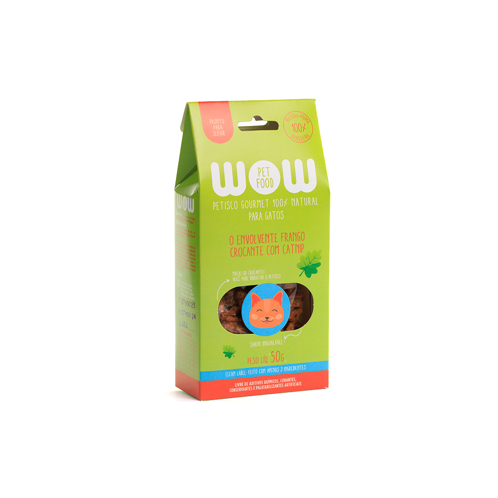 Petisco Gourmet WOW Pet Food Para Gatos Sabor Frango Crocante com Catnip 50g