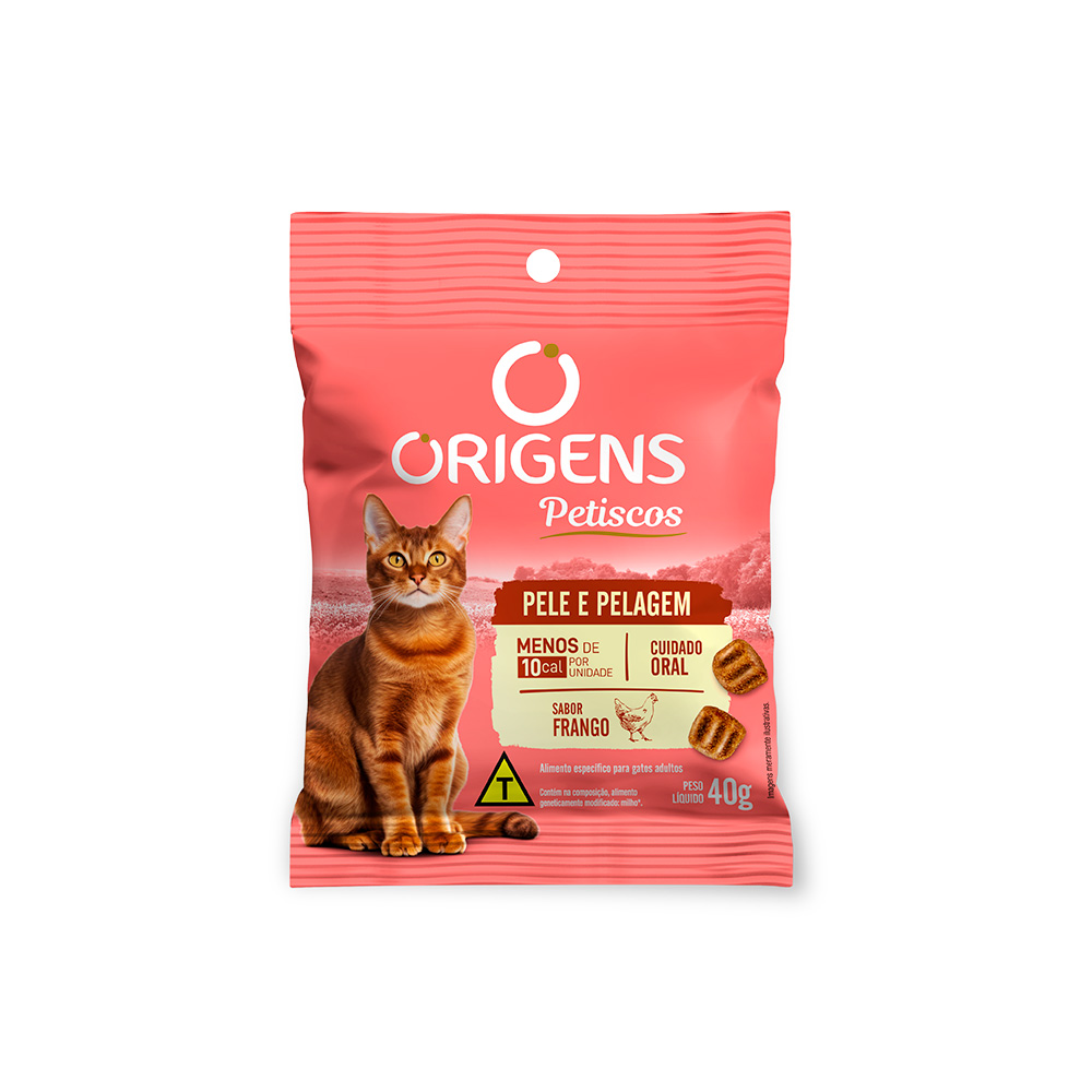 Petisco Origens Pele e Pelagem Cuidado Oral Sabor Frango para Gatos 40 g