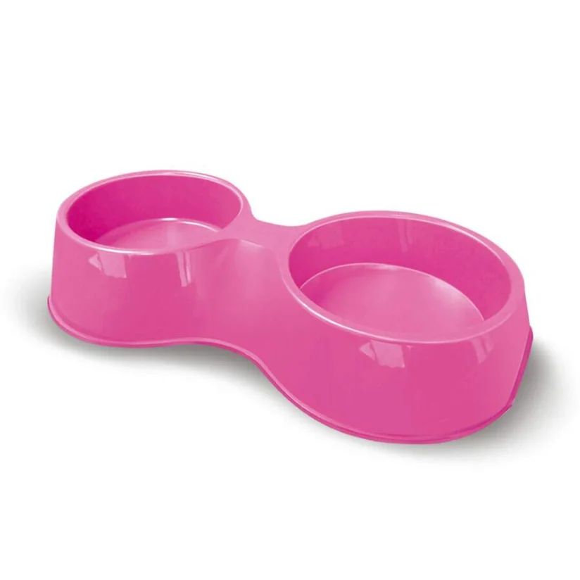 Comedouro Cães Furacão Pet Plástico Pop Duplo Rosa 1100ml