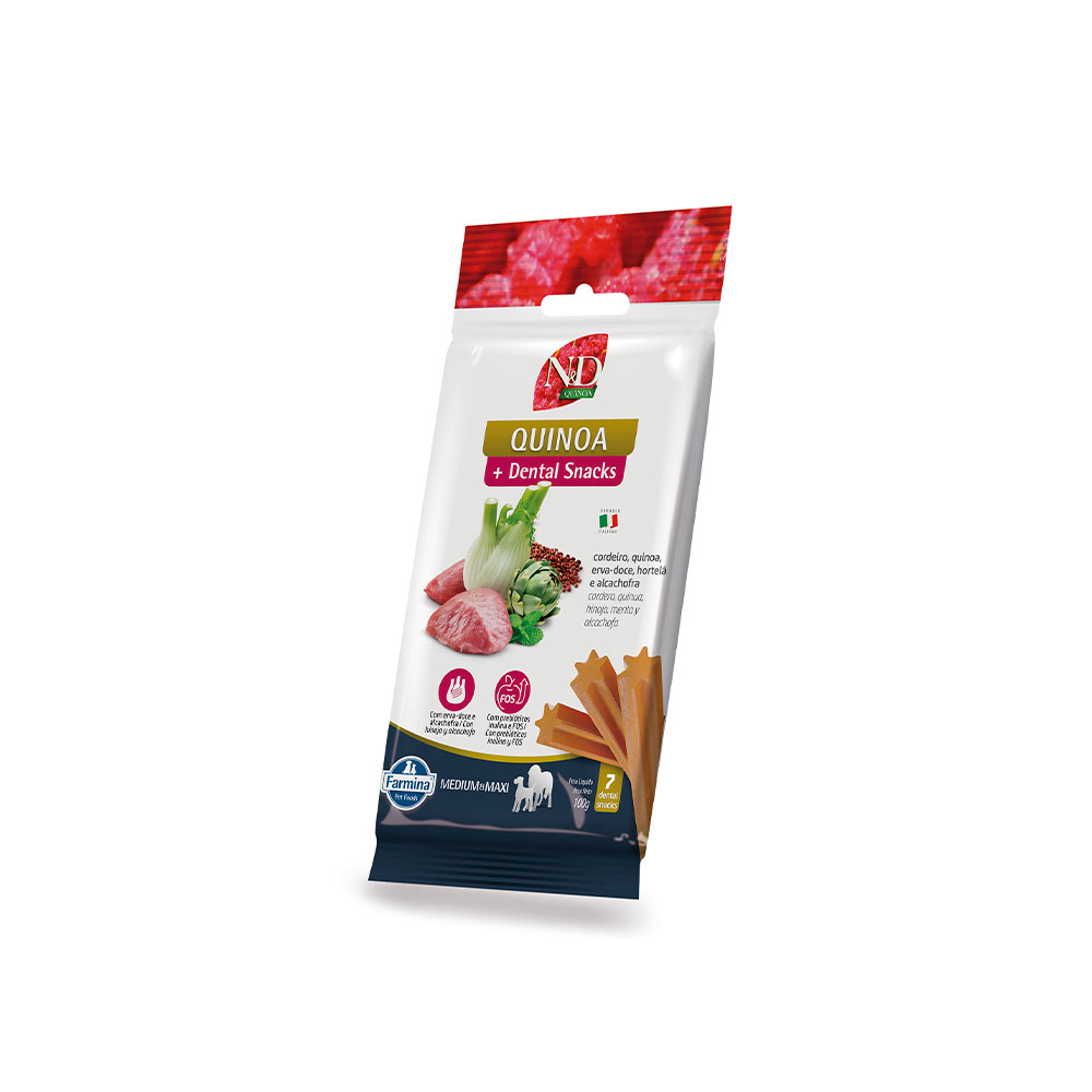 Snack N&D Dental Quinoa Hálito Fresco para Cães de Raças Médias e Grandes Sabor Cordeiro, Quinoa, Erva-doce, Hortelã e Alcachofra 100 g