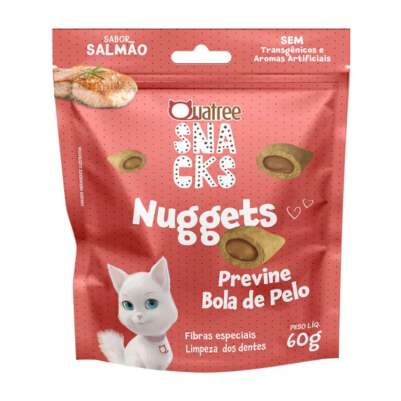 Snack Quatree Nuggets Para Gatos Bola de Pelo Sabor Salmão 60g