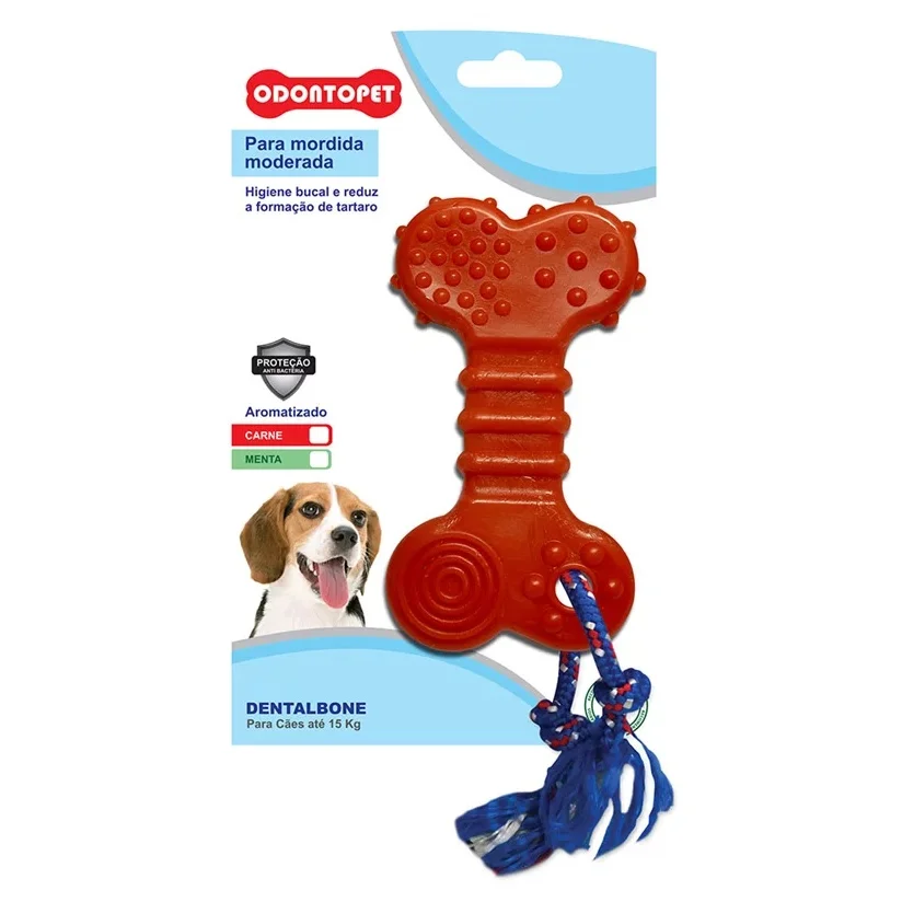 Mordedor Osso Dentalbone Flat Com Corda Cães Até 15kg Vermelho Odontopet