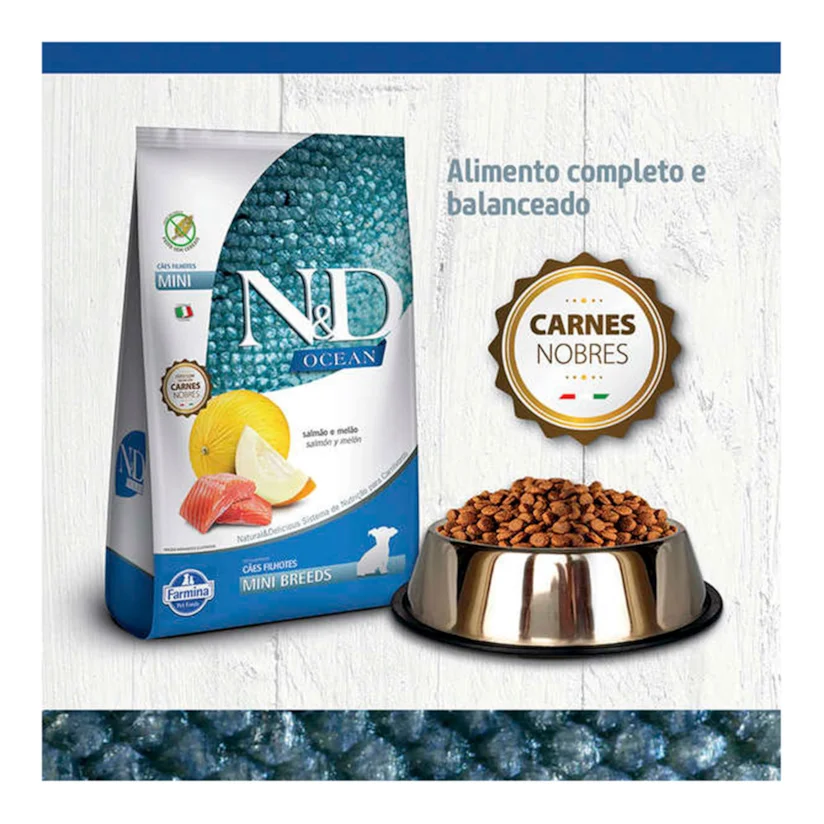 Ração N&D Ocean Cães Filhotes Raças Pequenas Salmão e Melão 2,5kg