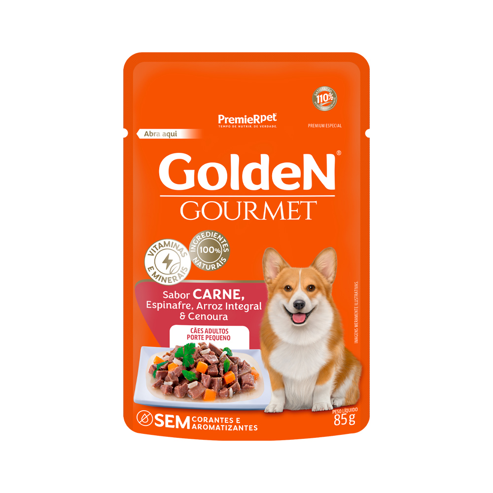 Ração Úmida Premier Golden Gourmet Cães Adultos Porte Carne Sachê 85g