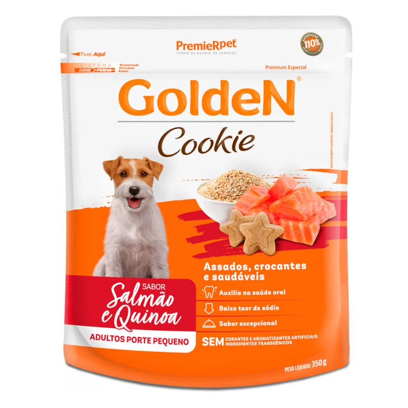 Biscoito Premier Golden Cookies Cães Adultos de Porte Pequeno Salmão e Quinoa 350g