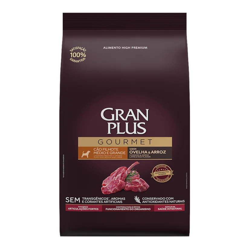 Ração Gran Plus Gourmet Cães Filhotes Porte Médio e Grande Ovelha e Arroz 15kg