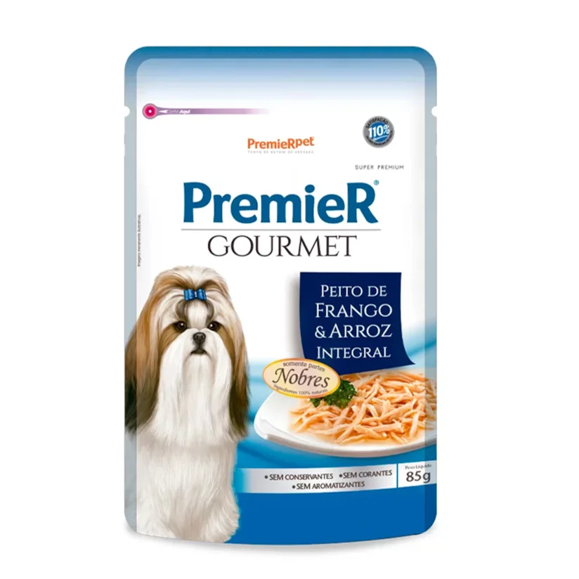 Ração Úmida Premier Gourmet Cães Peito De Frango e Arroz Integral 85g
